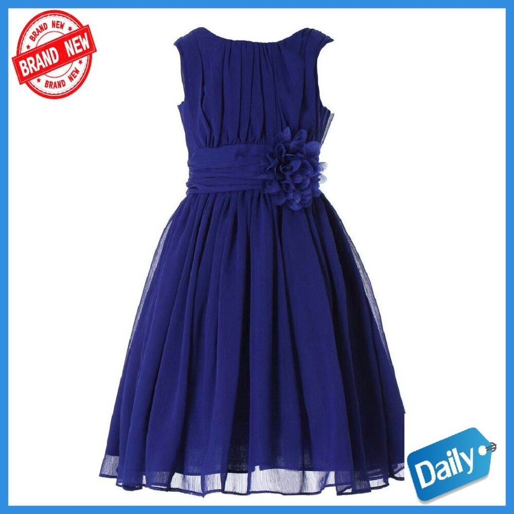 Girls Chiffon Tea Length Flower Girl Dress Ruffle Bridesmaid Formal